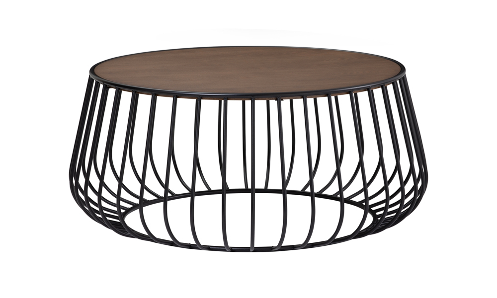 Round wood metal coffee table