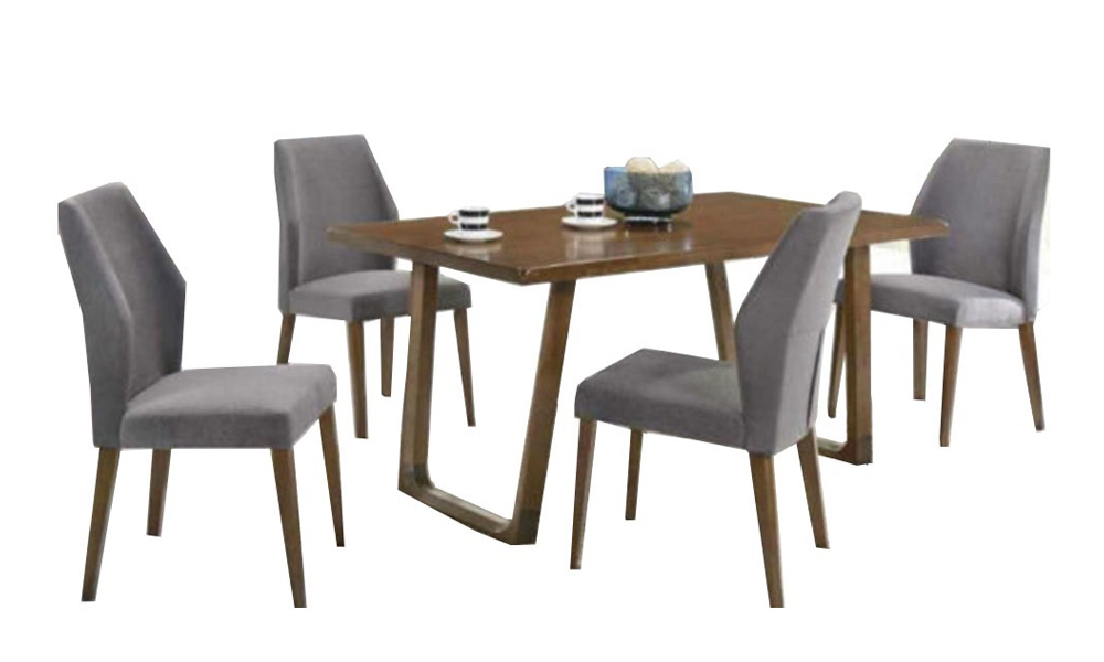 Solid Rubberwood Dining Set with 6 Upholstered Dining Chairs