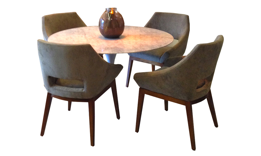 Marble Round Dining Table with Fabric Chairs