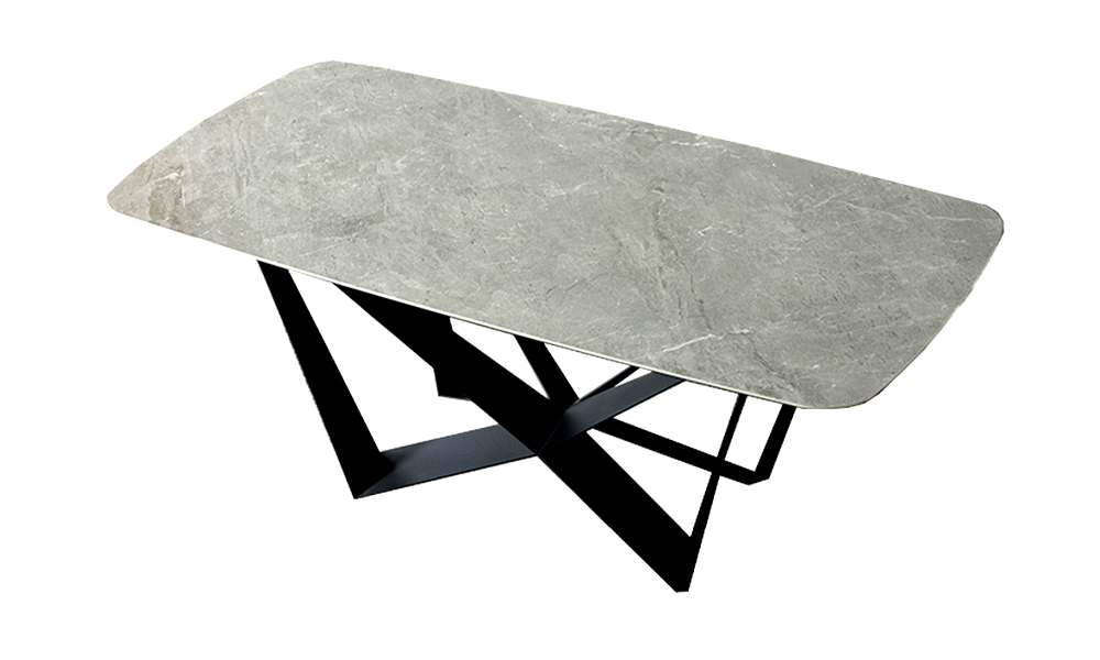 Grey Ceramic Marble Pattern Round Edges Dining Table