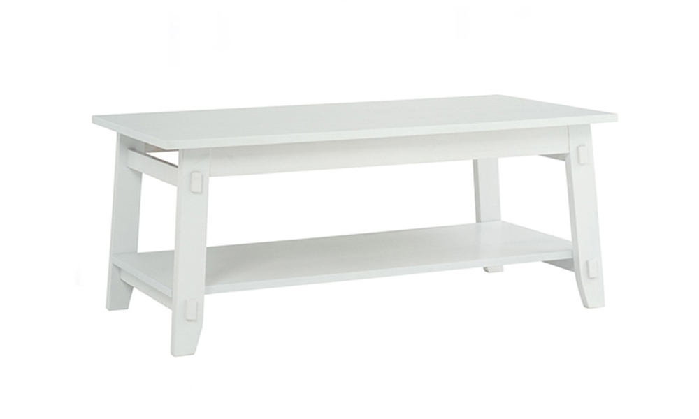 White coffee table with open storage compartment