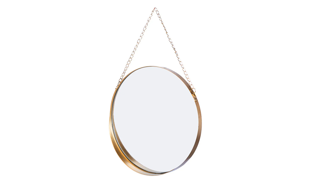Round hanging wall mirror in gold