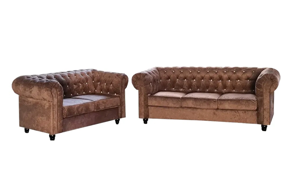 Fabric Classic Chesterfield Sofa in Brown