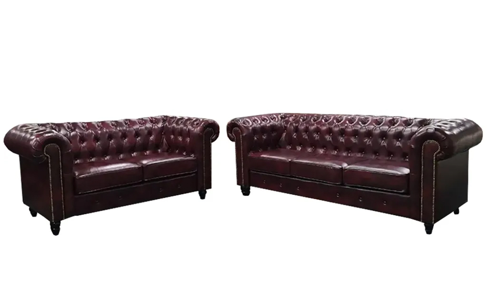 Classic Leather Chesterfield Sofa in Dark Brown