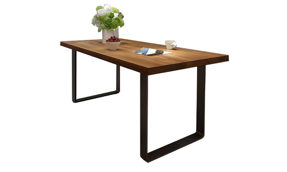 Solid wood dining table with metal legs