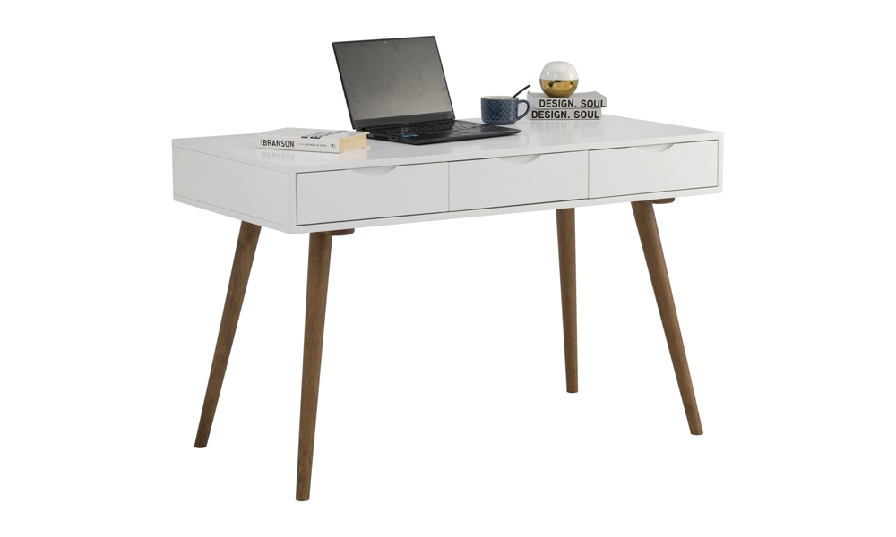 Scandinavian study table in White top and Brown legs