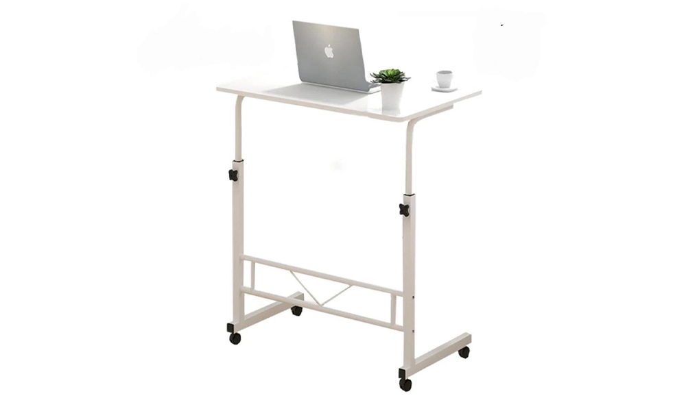 Height-adjustable study table with wheels in white