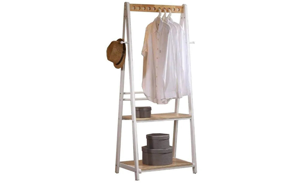 Minimalist Solid Wood Clothes Rack in White and Natural Colour