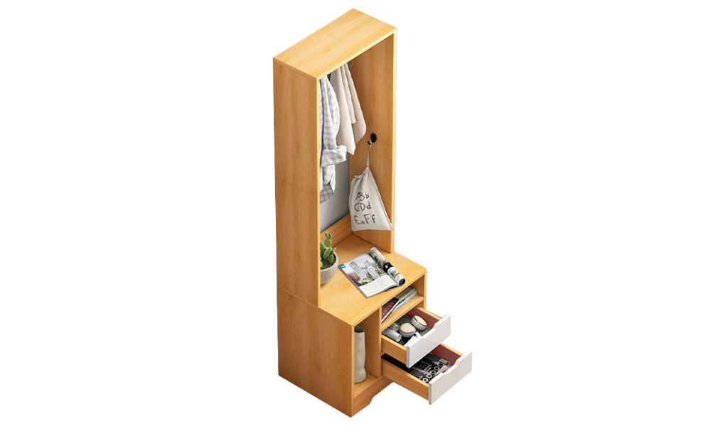 Wooden Wardrobe with Dressing Table in Natural Colour