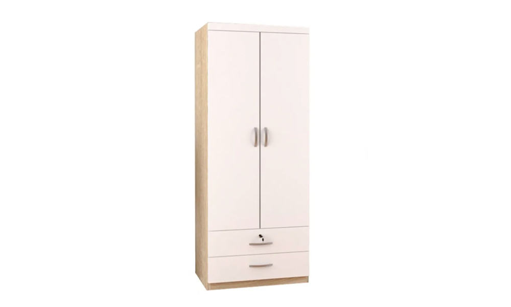 2-Door Wardrobe with Drawers in White