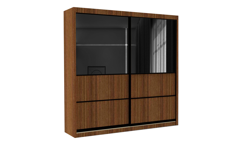 Custom sliding door wardrobe with mirror in dark brown colour