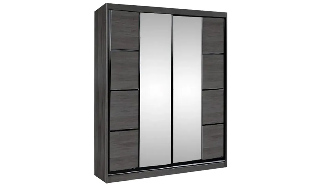 Contemporary style sliding door wardrobe with mirrors in dark grey