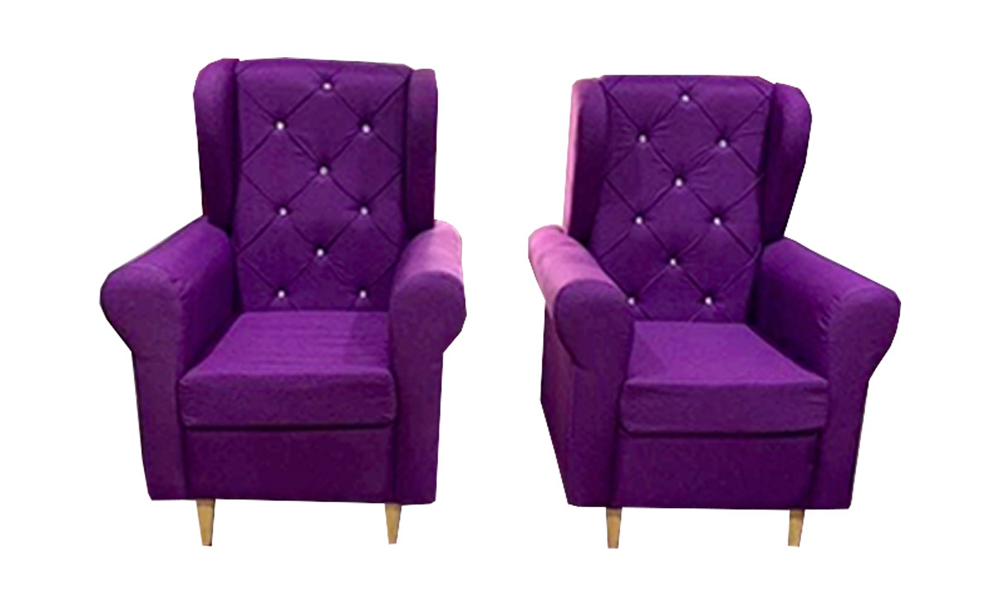 High Back Button Tufted Armchair in Purple