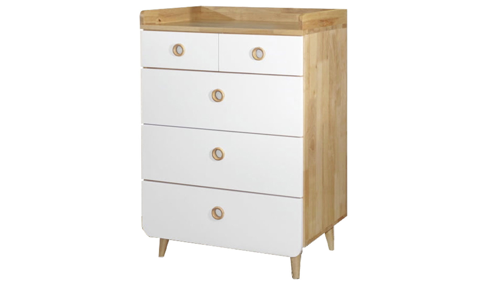 4-tiers solid wood chest of drawers in white