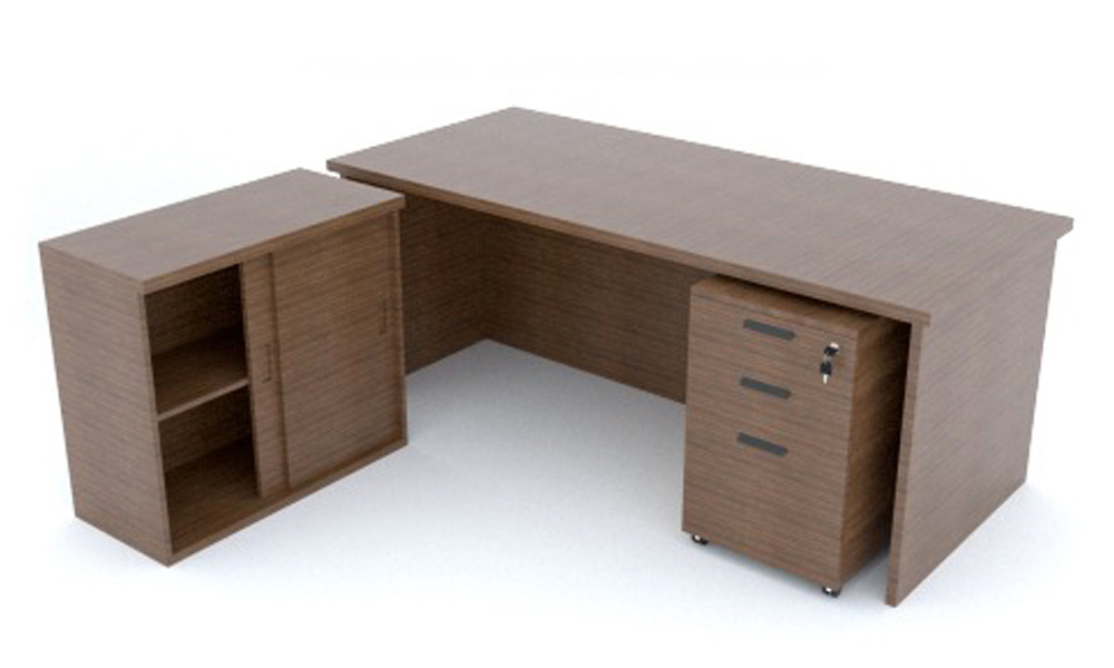 Modular Desk with Detachable Cabinet and Drawers in Brown