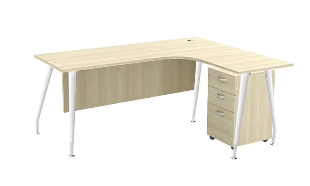 L-Shaped Office Table with Portable Drawers in Maple