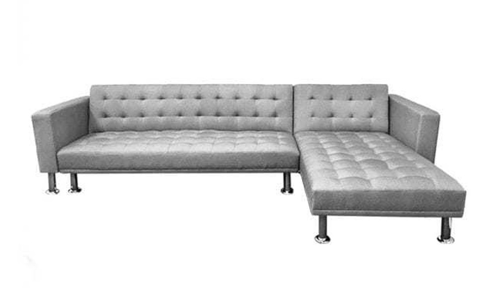 Leather Button-Tufted Convertible Sofa in Grey