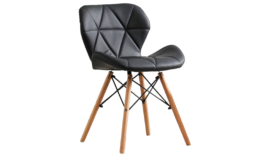 Black Leather and Wood Dining Chair