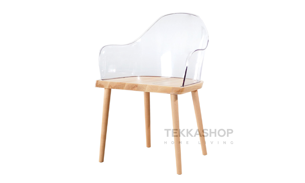 Phantom Acrylic Transparent Backrest and Ash Wood Dining Chair