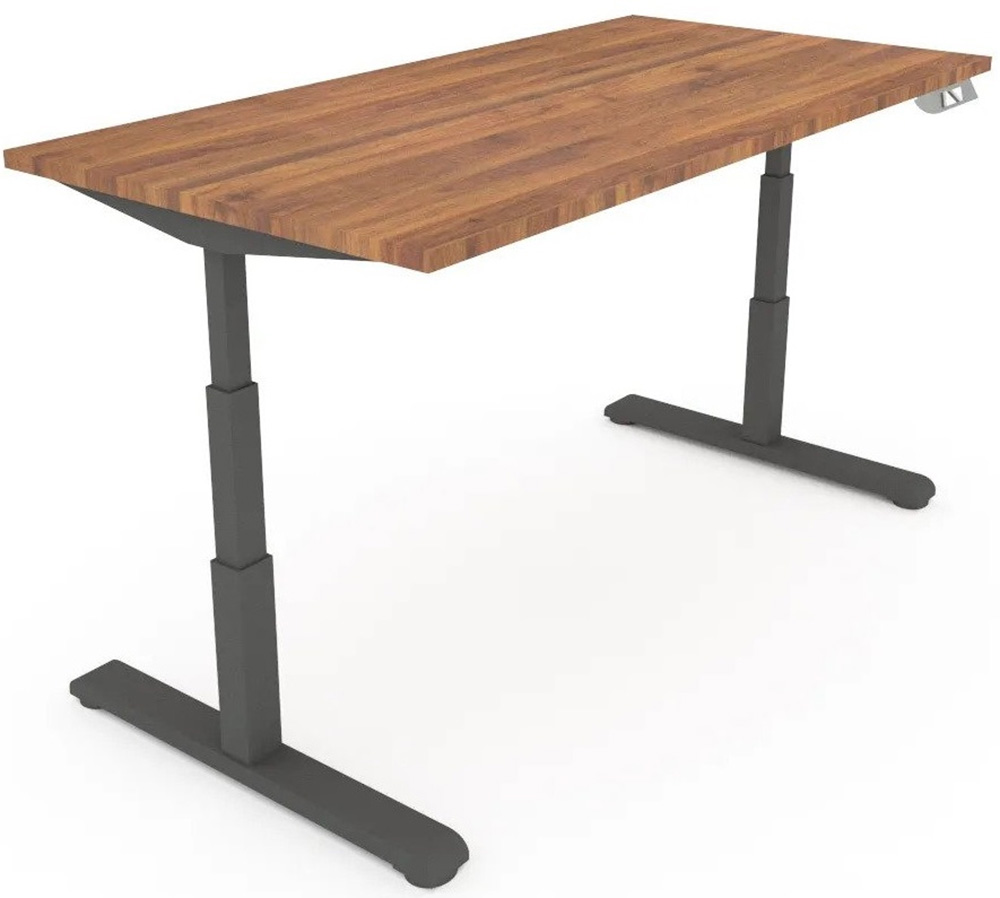 brown ergonomic office table for standing or sitting with adjustable height