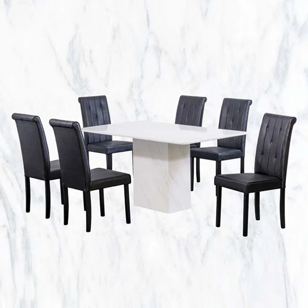 dining marble table top with set 6 seater black and white