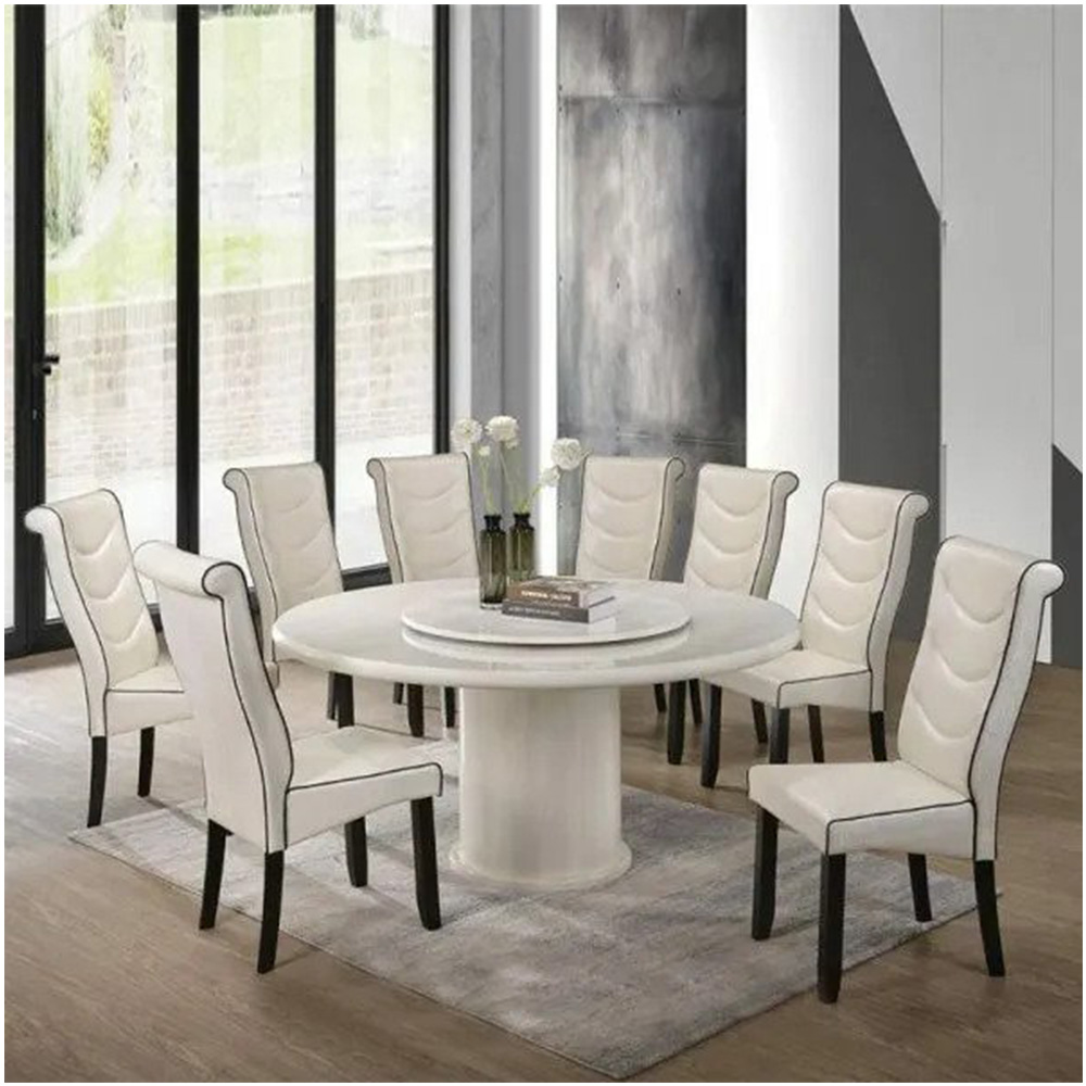 8 seater dining marble table top with lazy susan in white