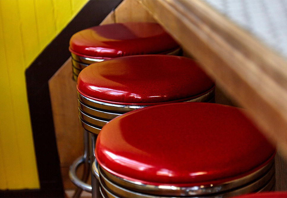 retro bar stools with red seats