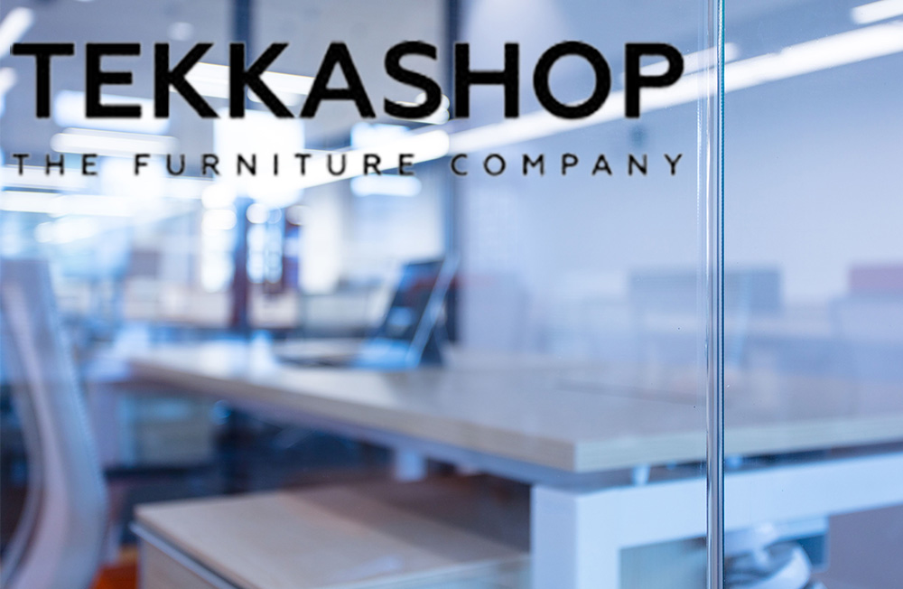 glass partition with tekkashop logo