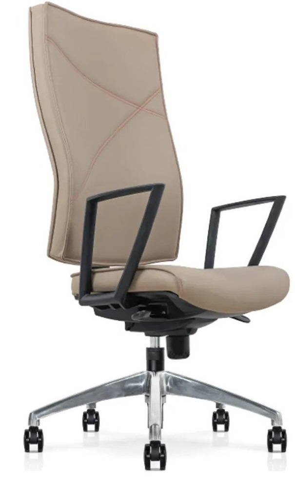 elegant style pu leather high back office chair with swivel wheels in light brown