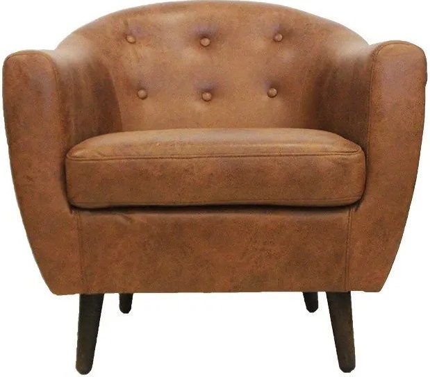 elegant chesterfield style 1 seater with armrest sofa chair and wooden legs in brown