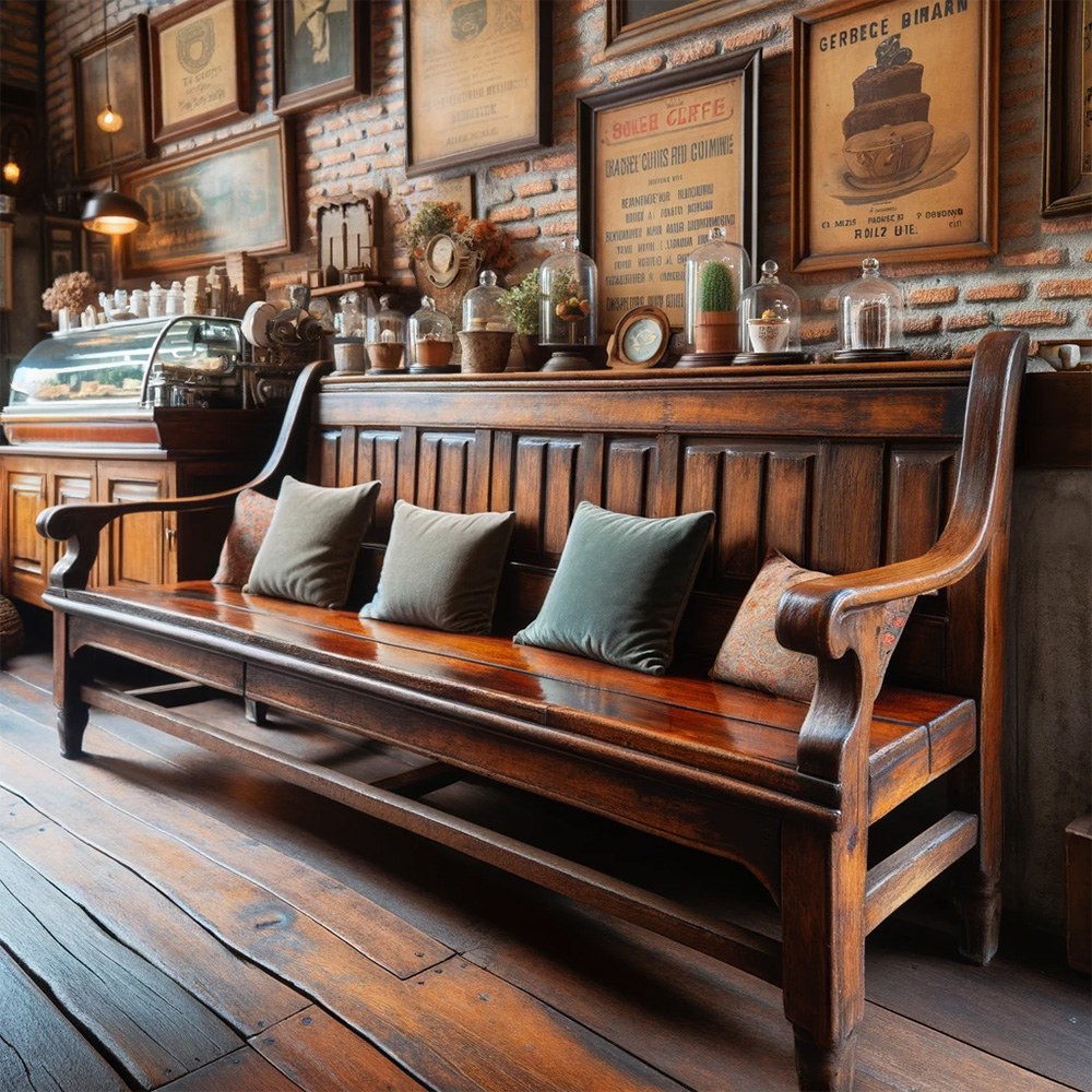 tekkashop traditional wooden bench seating for vintage cafe