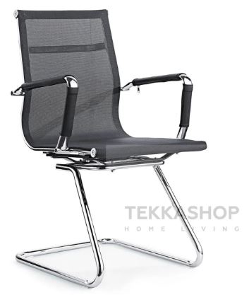 black high backrest stationary office chair with armrest and metal frame