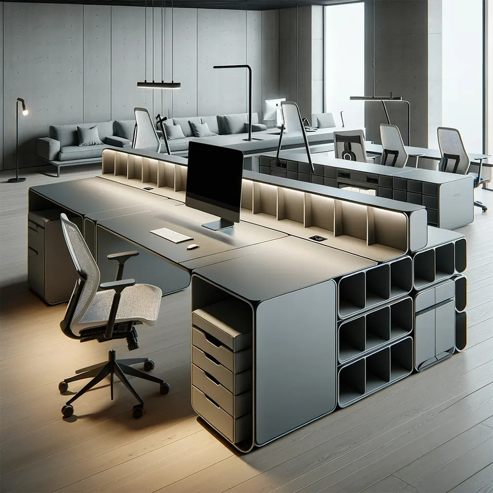 modular office table with adjustable ergonomic office chair 