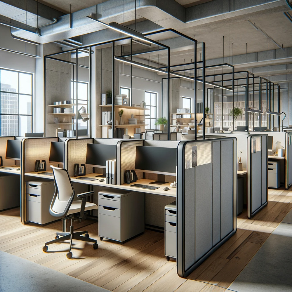 office with partitions on workstations