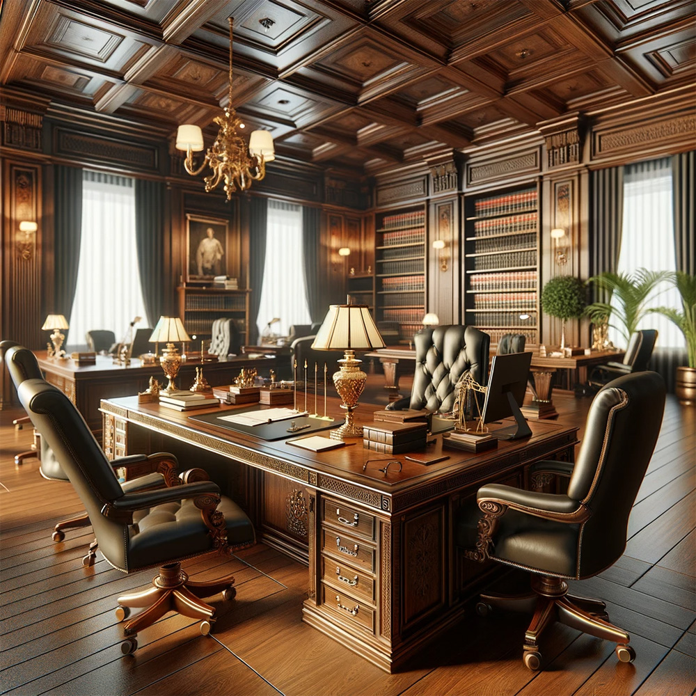 classic wooden office table with leather chairs for legal firm
