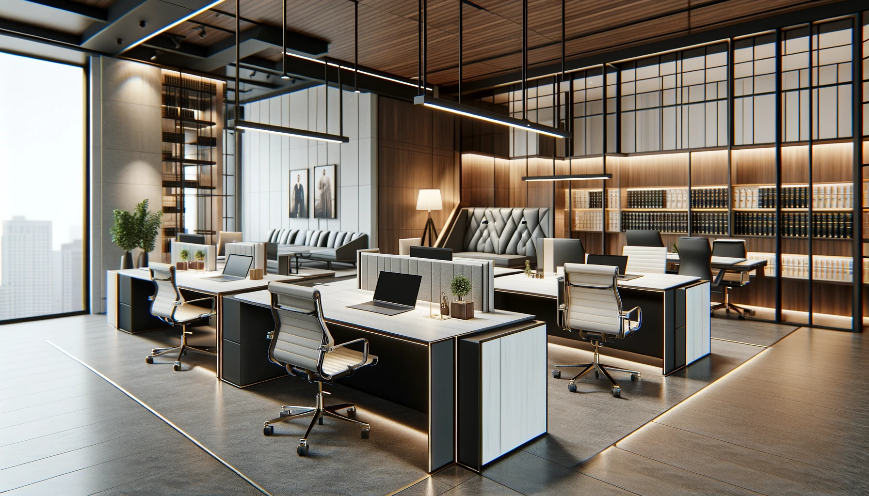 DALL·E 2023-12-19 14.47.06 - A stylish law firm office interior, showcasing innovative modular tables. The setting is elegant and professional, with modular tables that can be eas