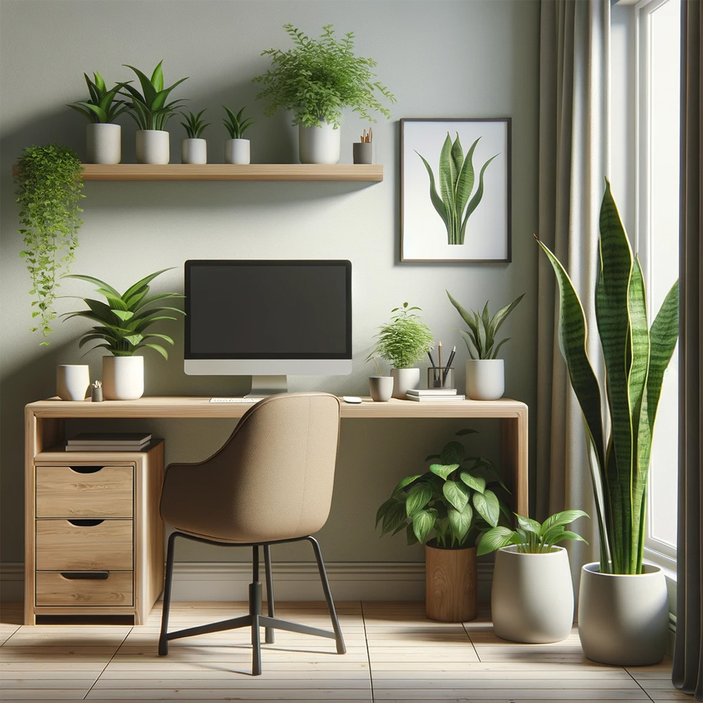 small home office with indoor plants and greenery in johor bahru