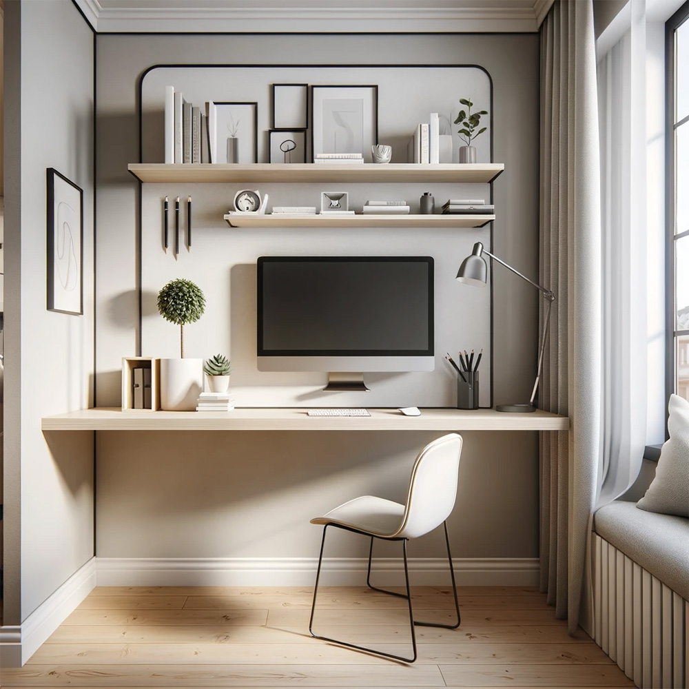 a small home office featuring a wall-mounted table in johor bahru