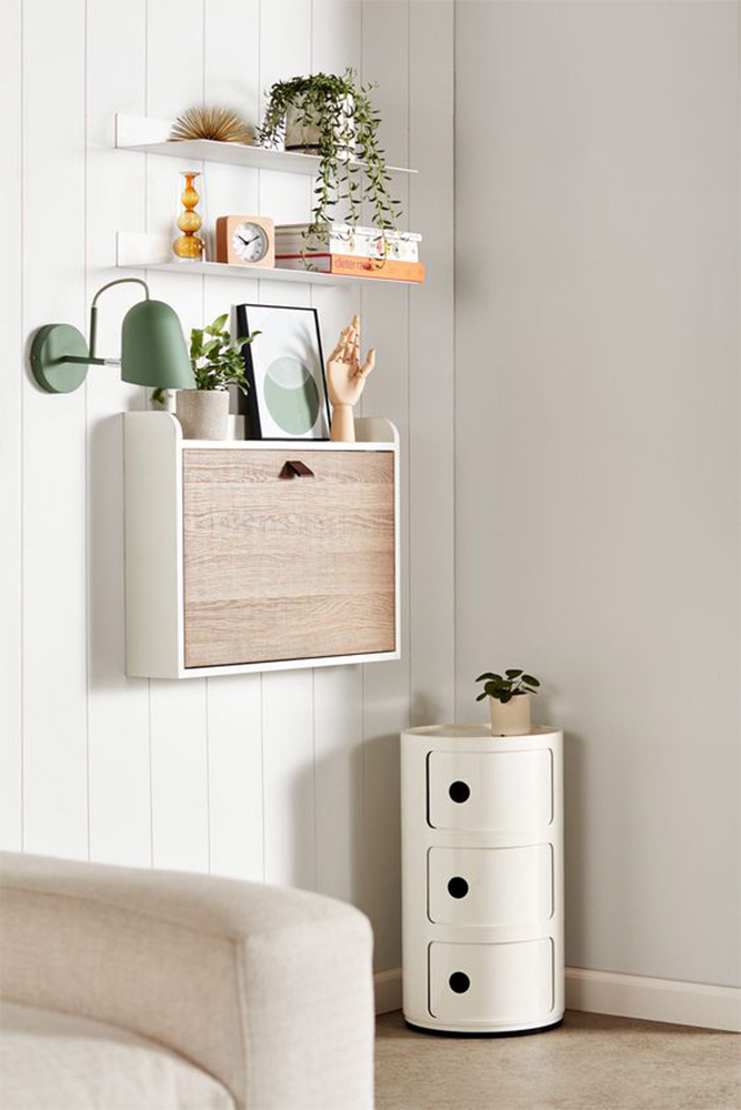 wall-mounted desk and space saving accessories