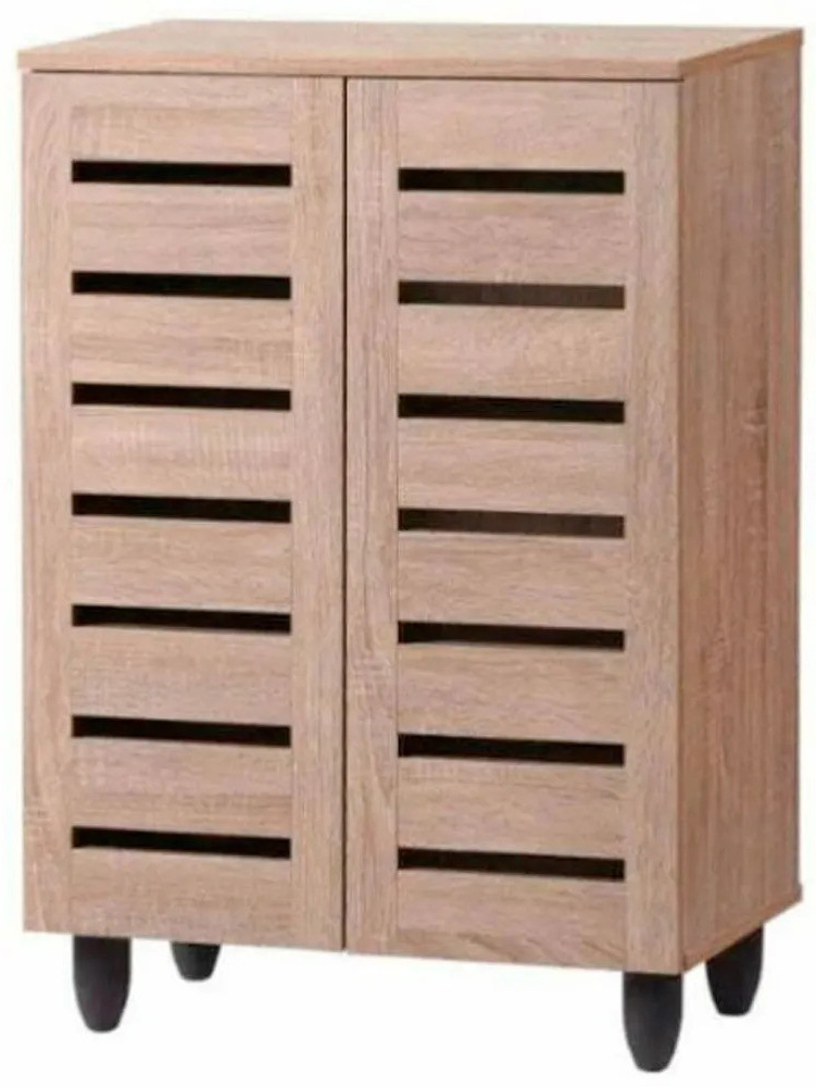 wooden style particle board shoe storage cabinet with 2 swing doors in oak