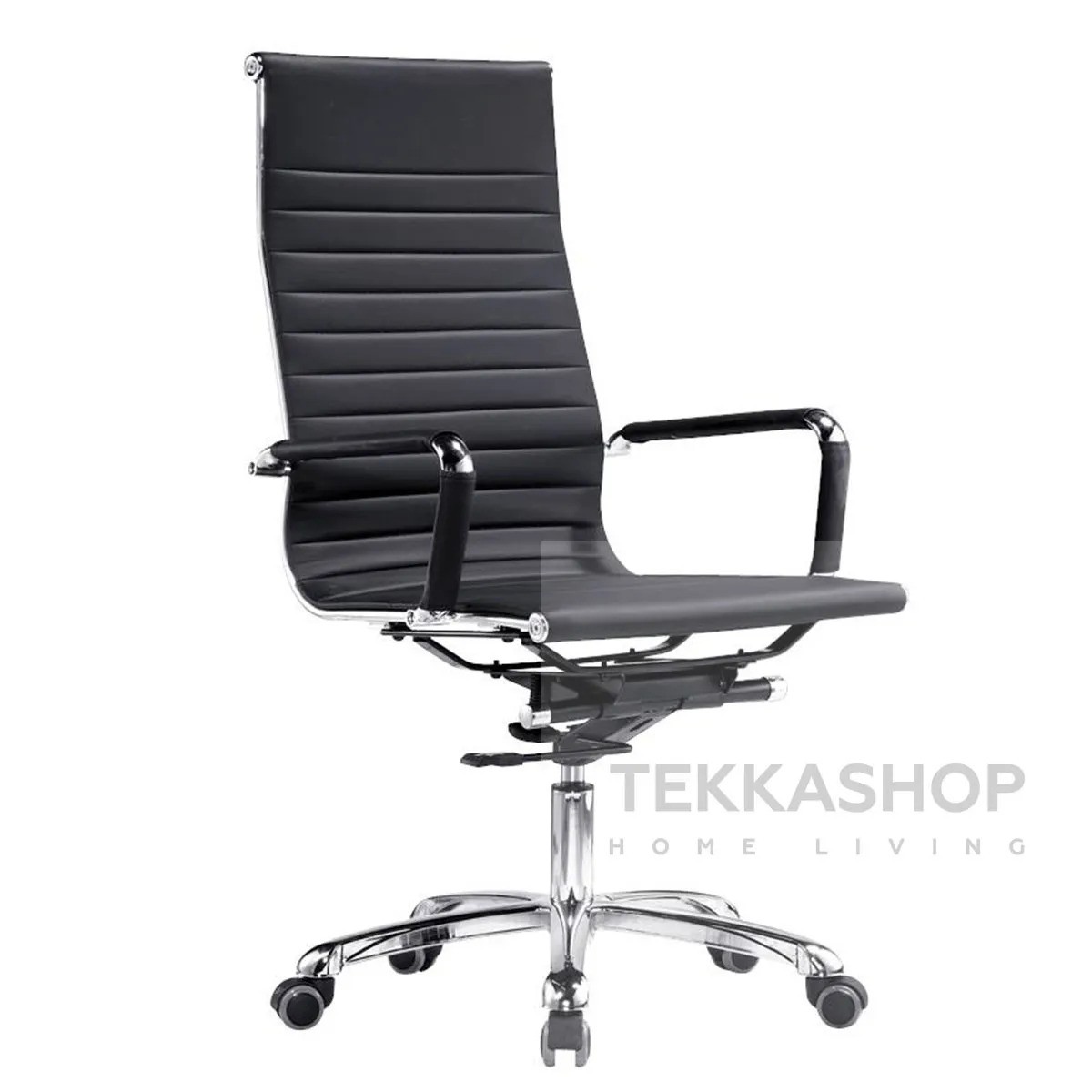 black leather executive office chair with chrome leg