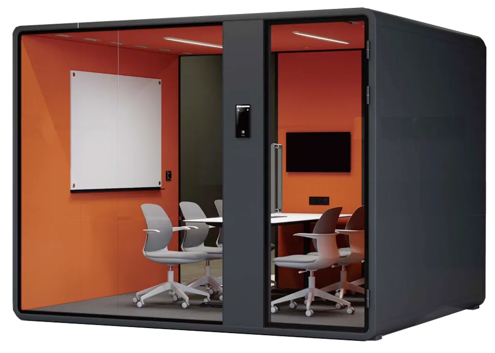 Meeting happening in private meeting pod