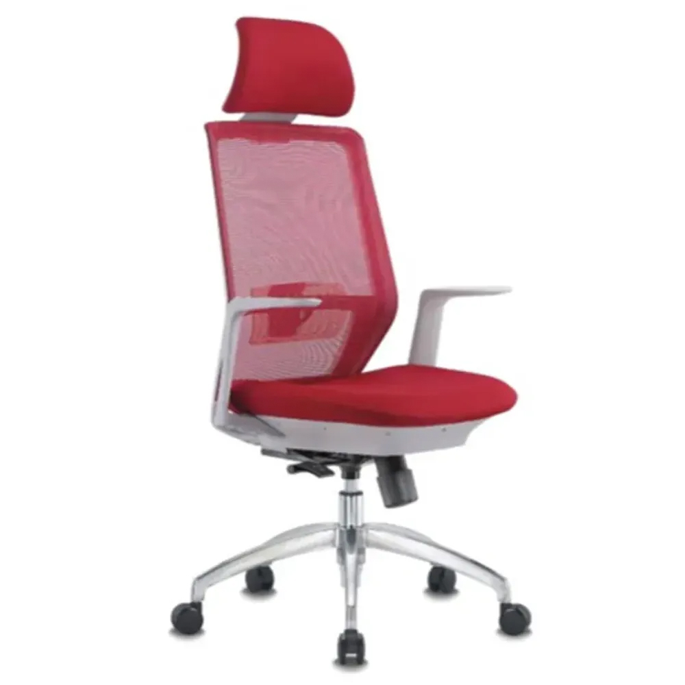 red colour mesh back headrest ergonomic office chair