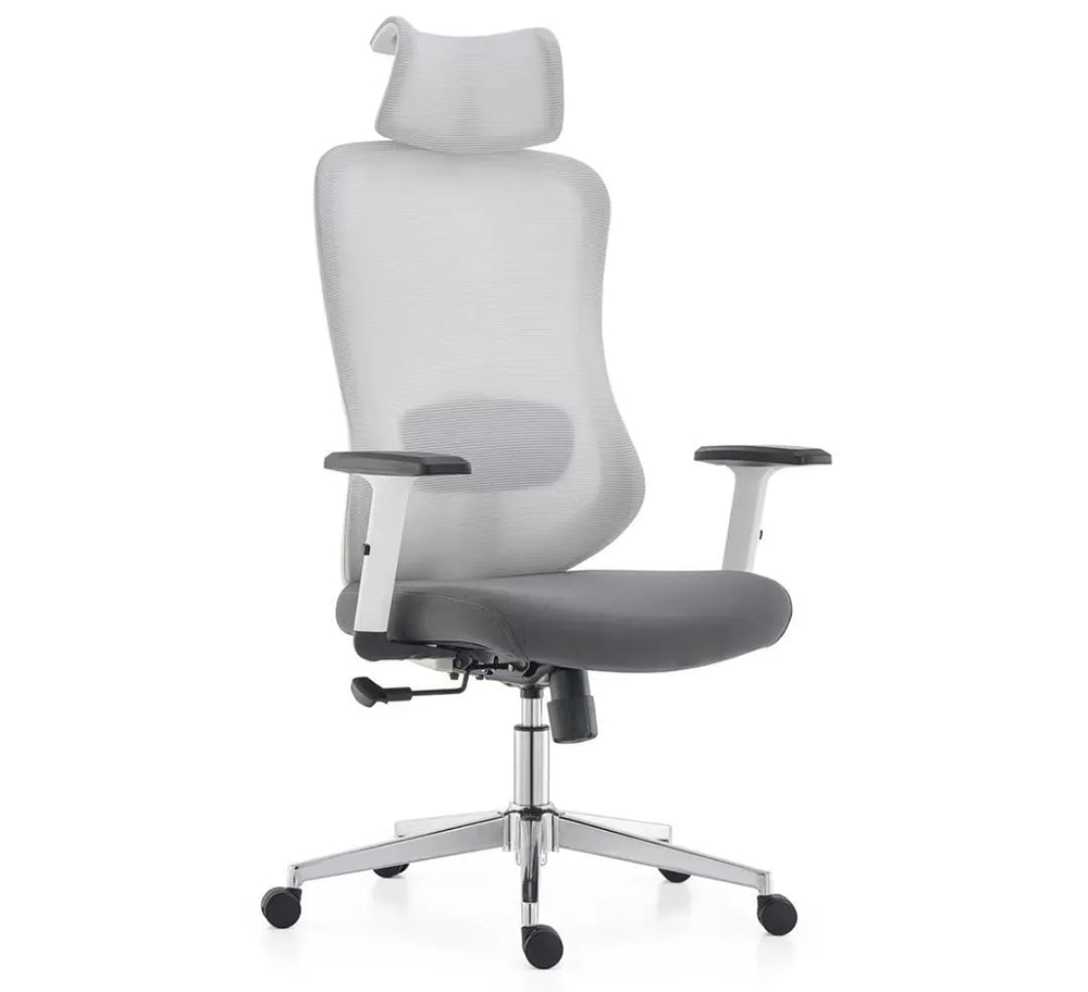 light grey mesh back ergonomic office chair with headrest for offices in Shah Alam