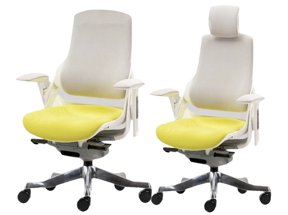 high back and mid back ergonomic office chair with yellow accent for offices in Shah Alam
