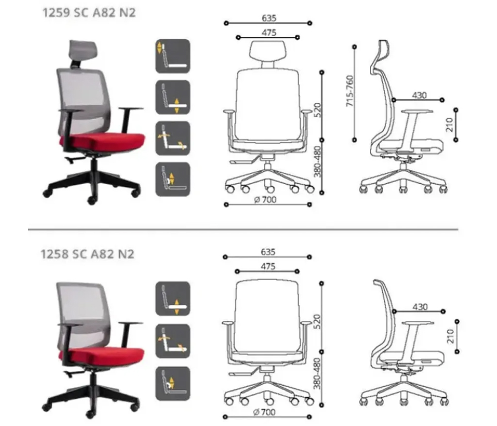 high back and mid back ergonomic office chair with red accent