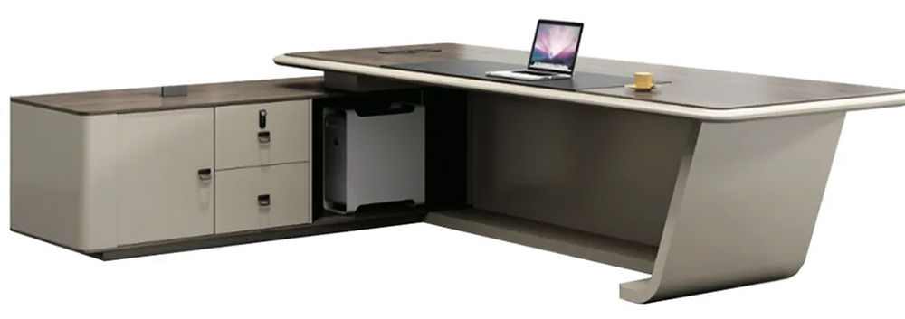 Futuristic L Shaped Director Office Table with Front Featured Privacy Panel and Side Storage Cabinet (Pre-Order) for kuala lumpur offices