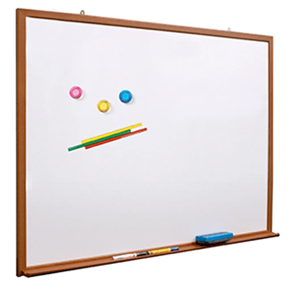 a traditional single sided wooden frame white board for teaching classes