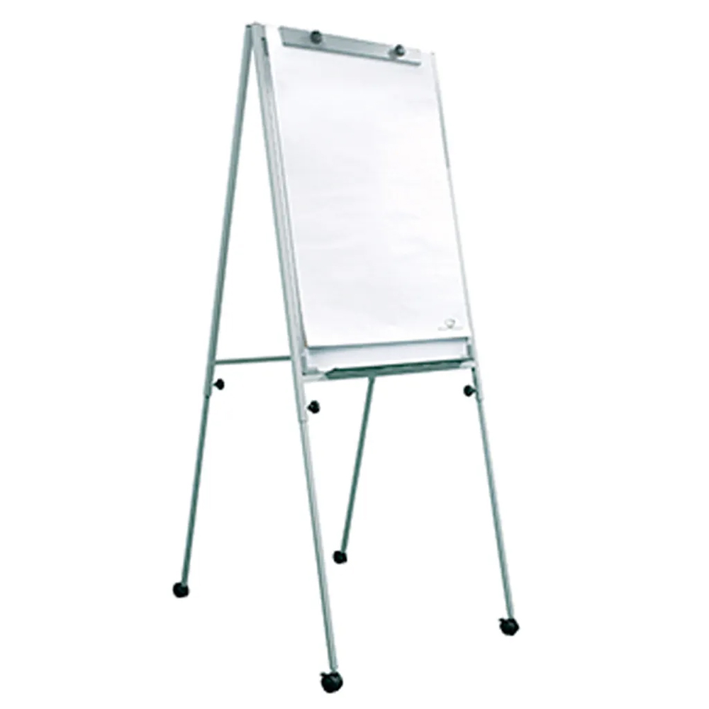 foldable A-frame white board with castor wheel stand for discussions in classroom by students
