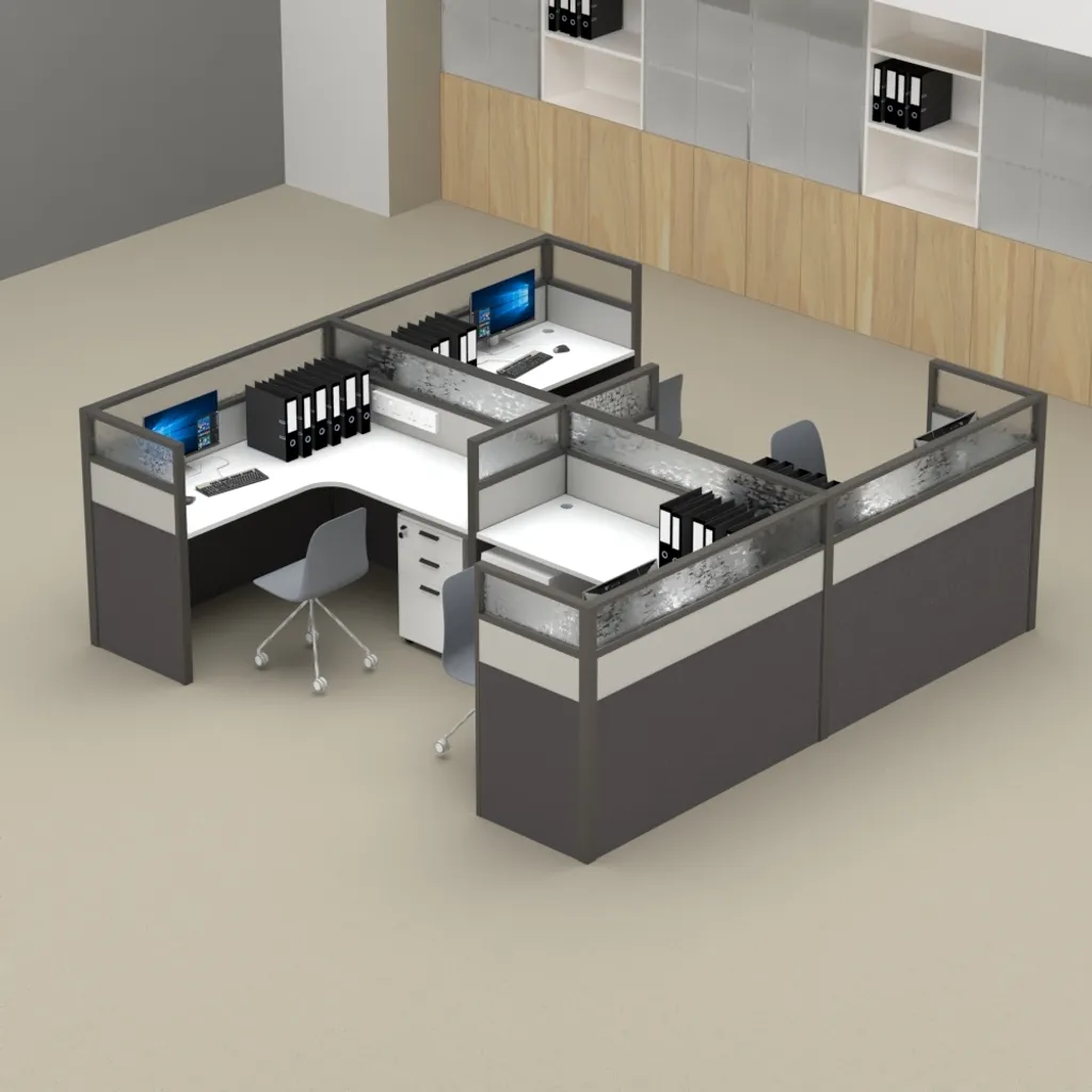 (4 Pax) Half Fabric and Half Polycarbonate Glass Partition Office Table